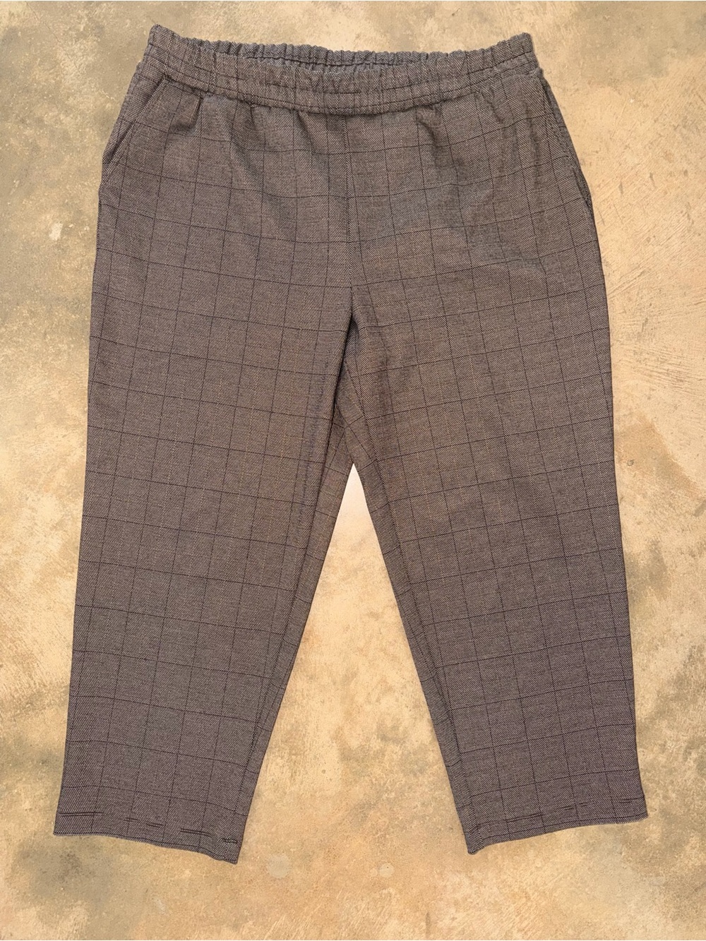 A New Day Brown Windowpane Plaid Pull On Ankle Pants XXL